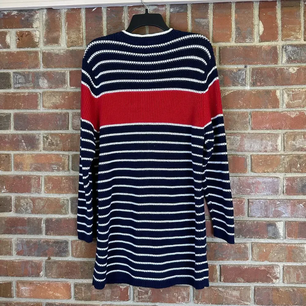 Elisabeth by Liz Claiborne White/Red/Navy‎ Blue Striped Long Tunic Sweater 2XL